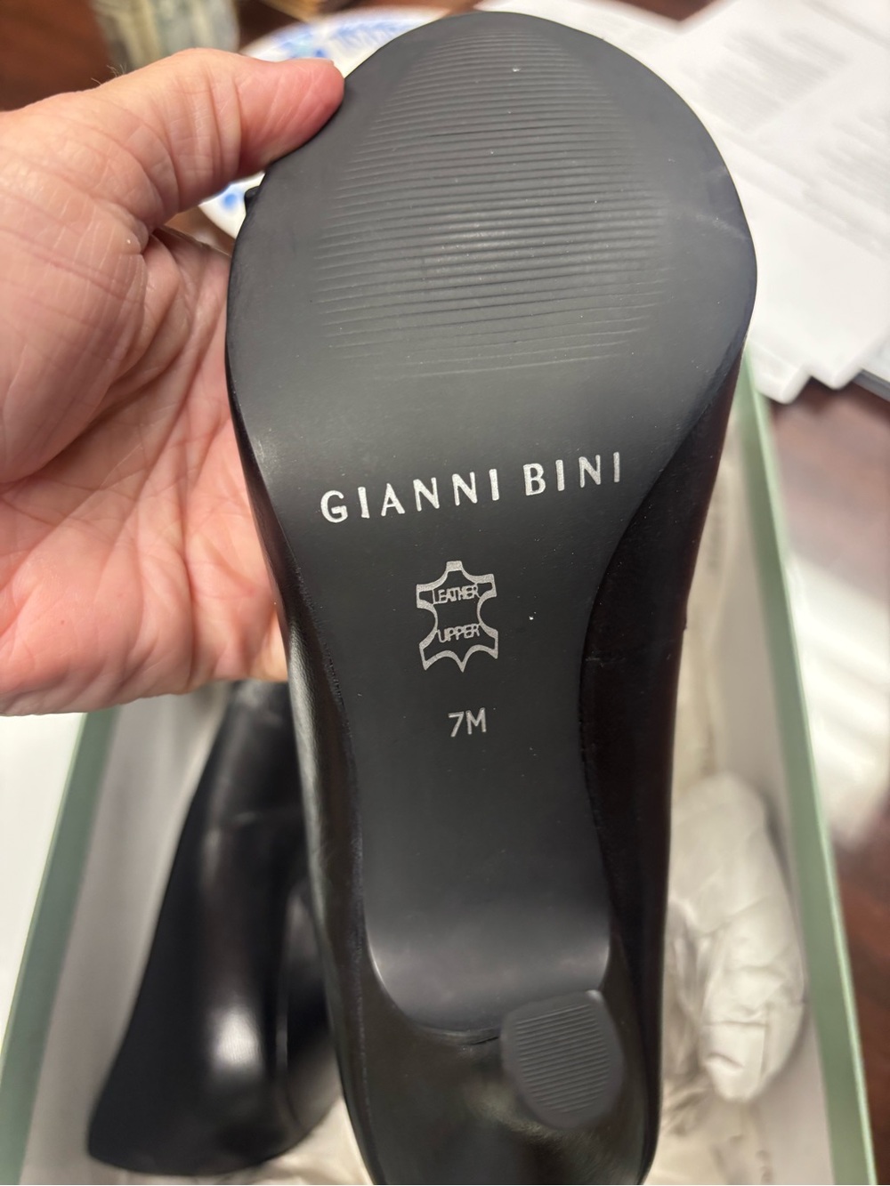Gianni Bini Black Leather Peep-Toe Knot Heels - Picture 3 of 5